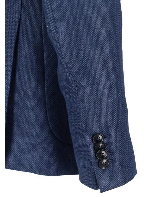 Zegna Blue Button Single-Breasted Blazer for men