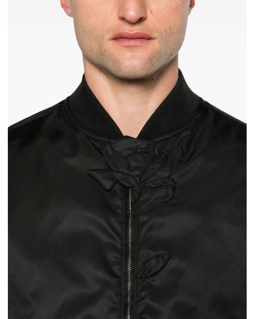 Valentino Garavani Black Floral-embroidered Bomber Jacket for men