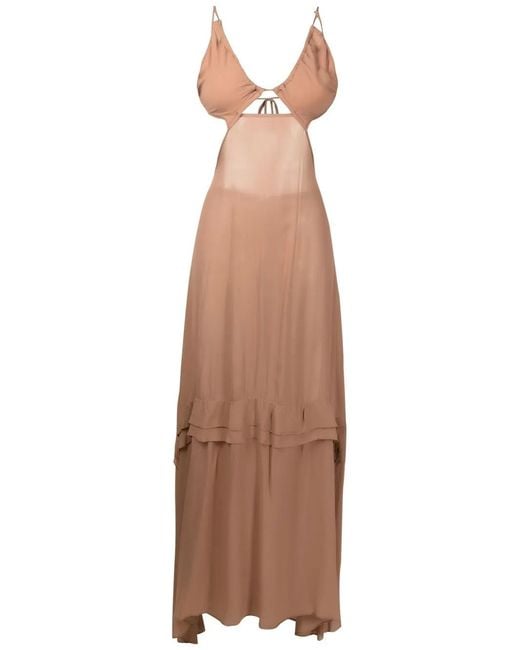 Amir Slama Brown Cut-Out Semi-Sheer Maxi Dress