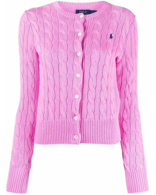 Polo Ralph Lauren Pink Polo Pony Cable Knit Cardigan
