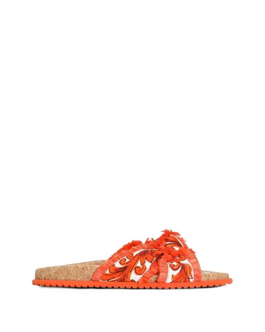 Dolce & Gabbana Red Majolica-Print Brocade Flat Slippers