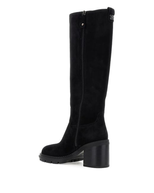Casadei Black Block-Heel Suede Boots
