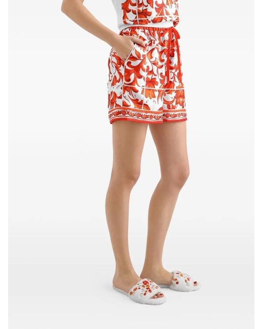 Dolce & Gabbana Red Majolica-Print Silk And Twill Tank Top