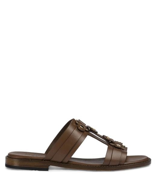 Doucal's Brown Studded Leather Slides