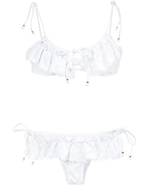 Amir Slama White Ruffled Bikini Set