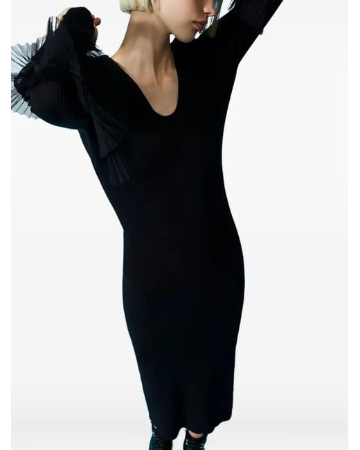 Robe Mi-Longue À Design Plissé Twinset en coloris Black