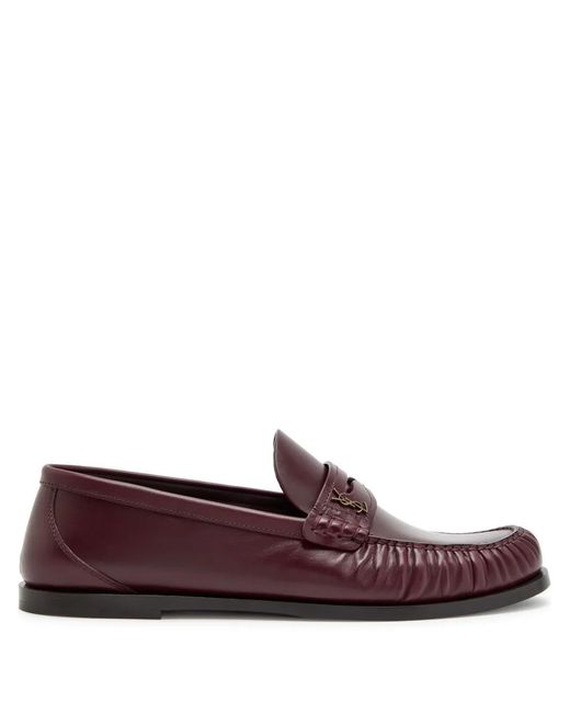 Saint Laurent Brown Lauren Monogram Leather Loafers