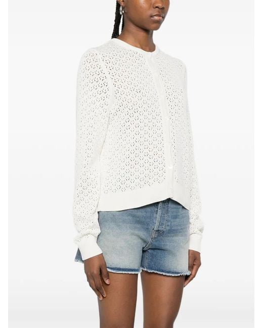 Bompard White Pointelle Button Cardigan