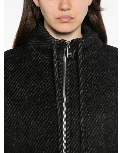 ERMANNO FIRENZE Black Drawstring-Neck Ribbed-Knit Jacket