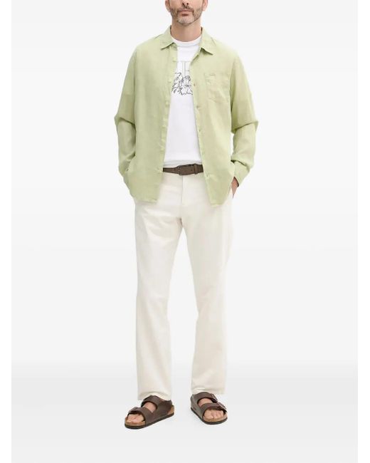 Guess Natural Embroidered-Logo Linen Shirt for men