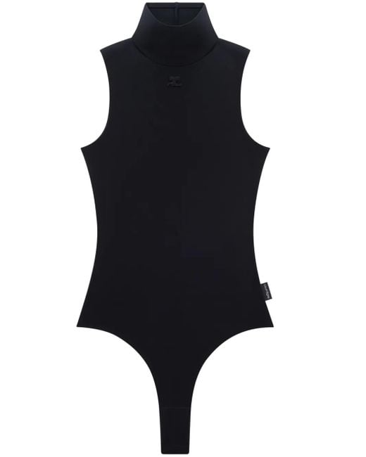 Courreges Black Jersey-Body Mit Stehkragen