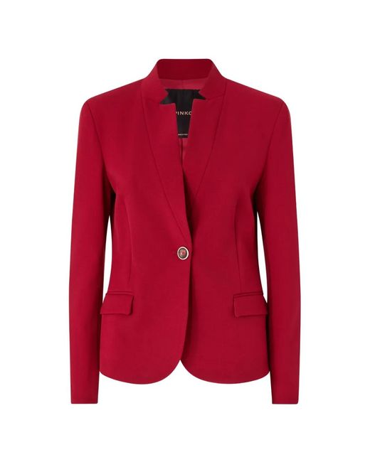 Pinko Red Single-Breasted Stand-Up Collar Blazer