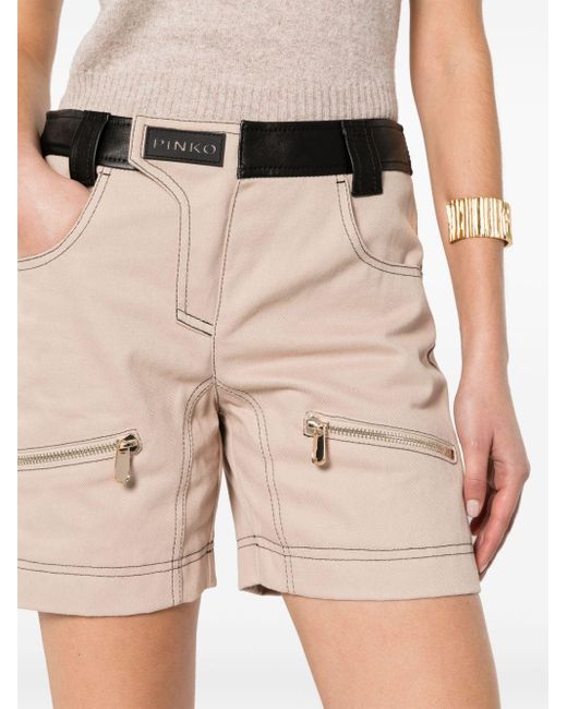 Pinko Natural Scilla Panelled-leather Shorts