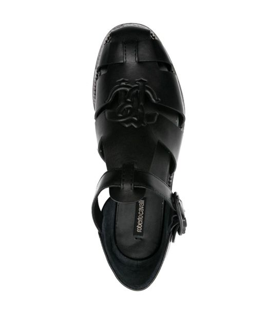 Roberto Cavalli Black Logo-embossed Caged Sandals for men