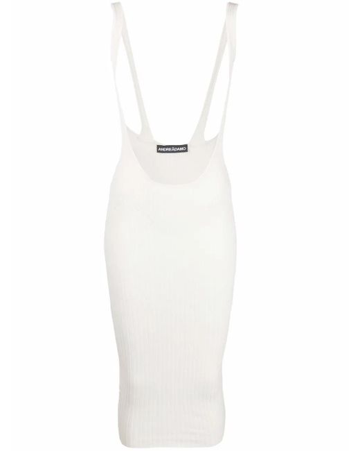 ANDREADAMO White Ribbed-Knit Pinafore Skirt