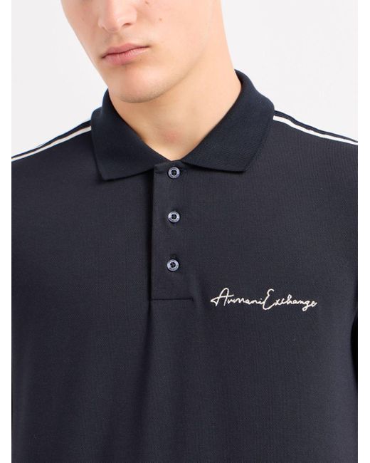 Armani Exchange Blue Logo-embroidered Polo Shirt for men