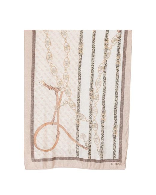 Guess Natural Leopard-Print Logo Scarf
