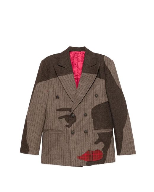 Kidsuper Brown Pinstriped Face-Patchwork Jacket for men