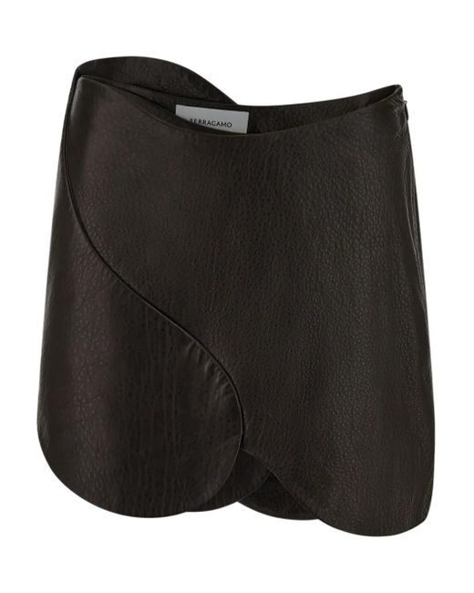 Ferragamo Black Leather Mini Skirt