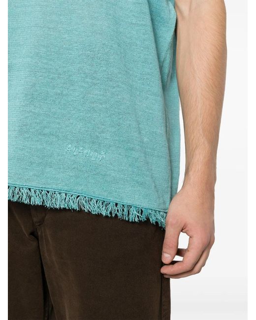 Alanui Blue Fine-Knit Linen T-Shirt for men