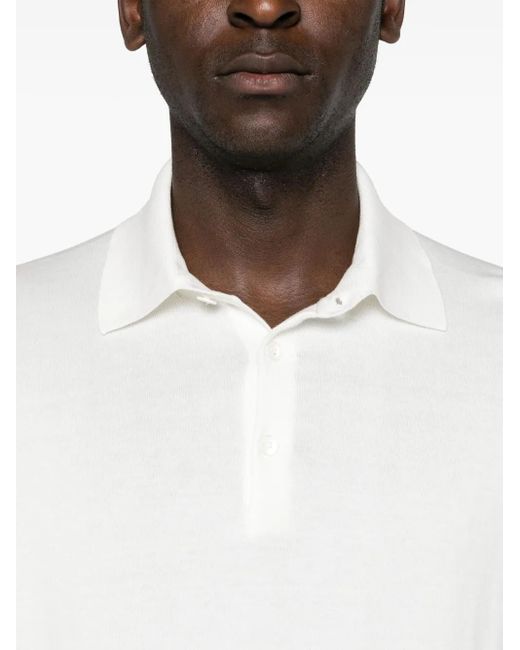 Brunello Cucinelli White Fine-Knit Cotton Polo Shirt for men