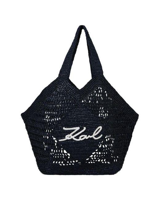 Karl Lagerfeld Black Signature Crochet Large Beach Bag