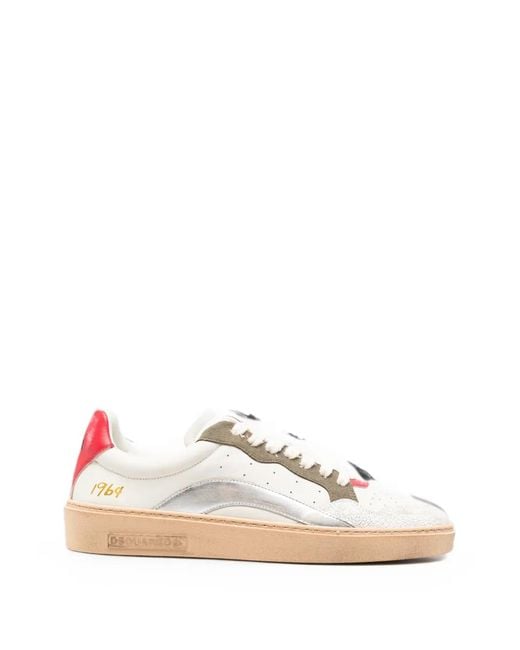 DSquared² White Cracked-Effect Panelled Sneakers for men
