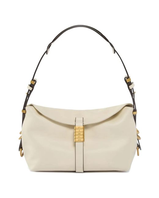 Pinko Natural Saddle Bag Small Leather Shoulder Bag