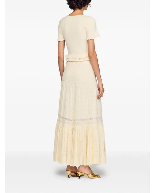 Sandro White Ruffled Long Skirt