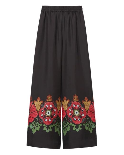 LaDoubleJ Black Floral-Print Palazzo Pants