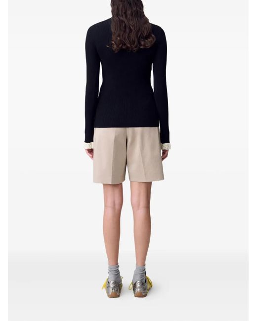 Claudie Pierlot Black Ribbed-Knit Mock-Neck Sweater