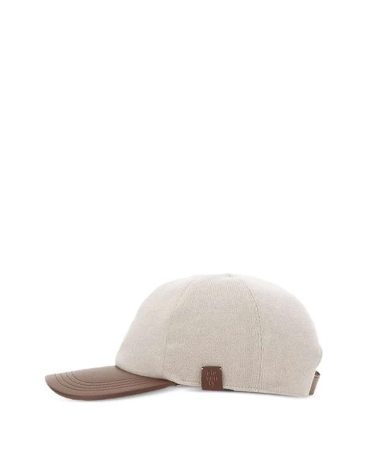 Eleventy White Leather-Brim Wool Baseball Cap for men