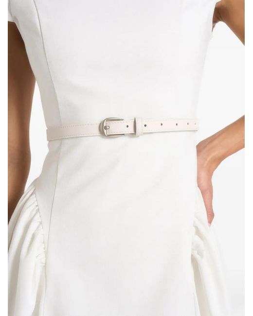 Manière De Voir White Boat Neck Belted Pleated Midi Dress