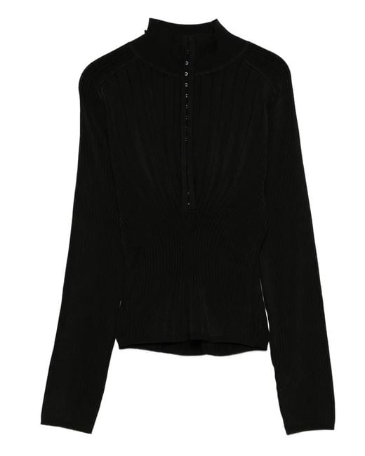 Mugler Black Ribbed Mock-Neck Sweater