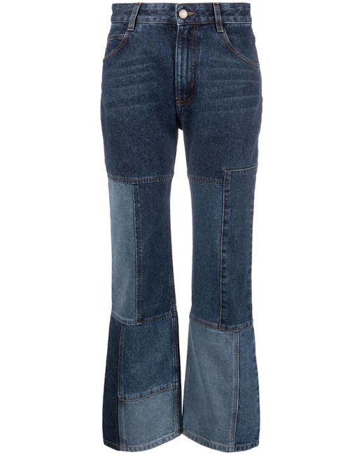 Chloé Patchwork Cropped Flared Jeans in het Blue