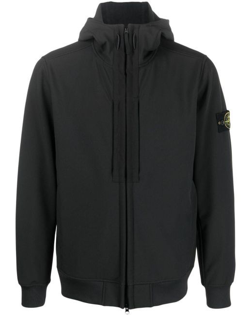 Stone Island Black Compass-patch Zip-up Hooded Jacket for men