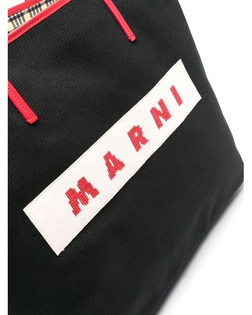 Marni Black Shopper aus Canvas mit Logo-Patch