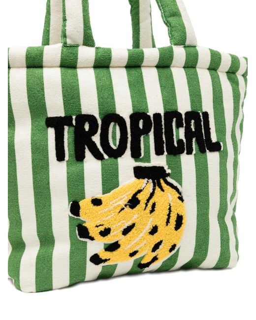 Farm Rio Green Striped Tropical Banana Tote Bag