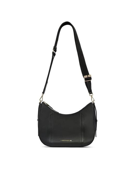Piquadro Black Logo-Lettering Leather Crossbody Bag