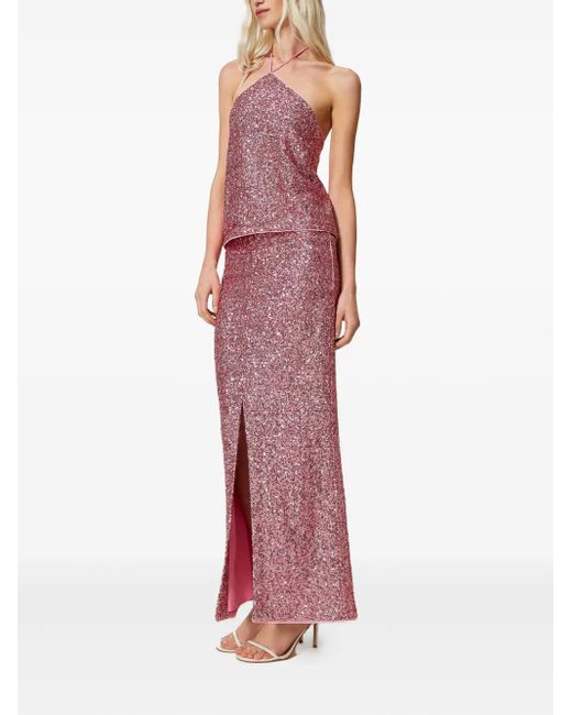 Twinset Red Sequined Halter Top
