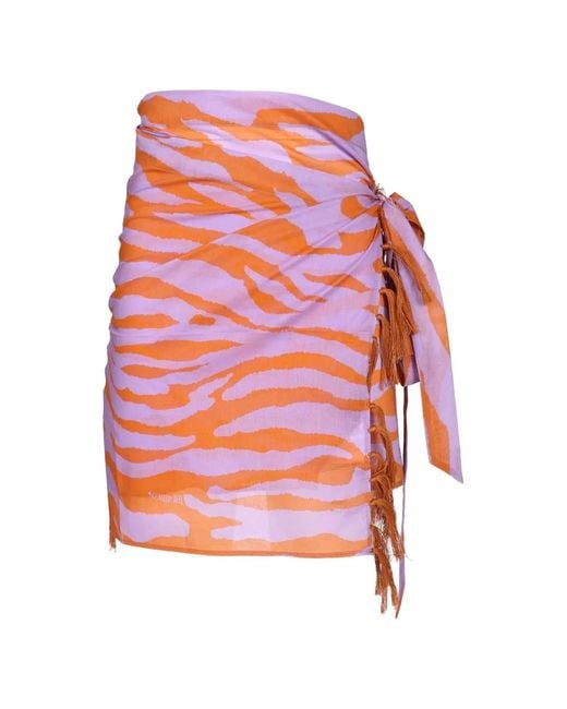 The Attico Red Animal-Print Fringed Skirt