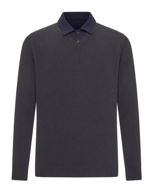 Roberto Collina Blue Cotton-Piquet Contrast-Collar Polo Shirt for men