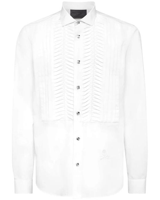 Philipp Plein White Tie Long-Sleeve Shirt for men