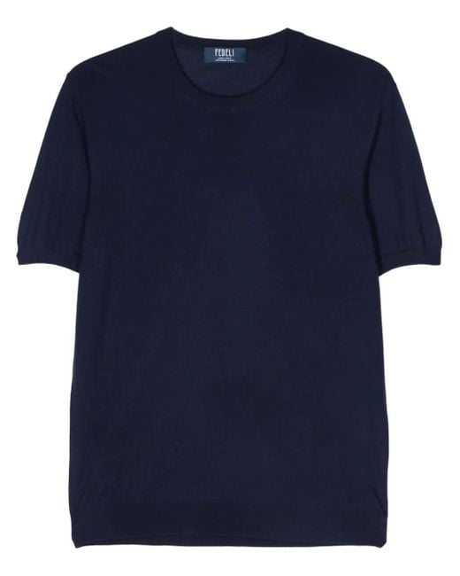 Fedeli Blue Virgin Wool Fine-Knit Jumper for men
