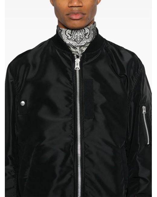 Sacai Black Shiny Bomber Jacket With Functional Pockets for men