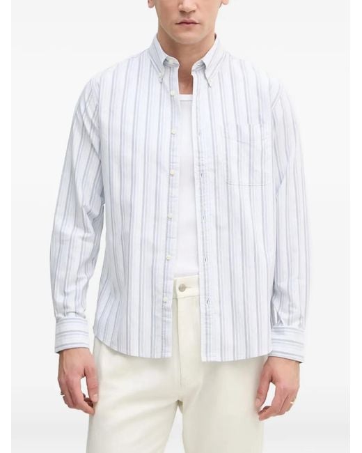 Benetton White Striped Button-Down Shirt for men