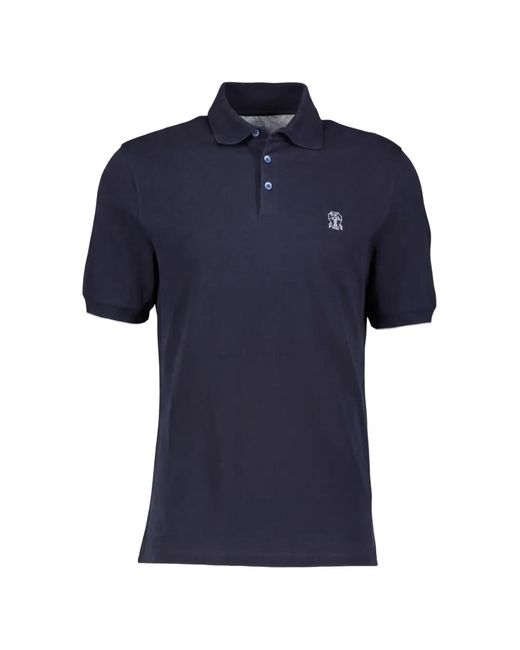 Brunello Cucinelli Blue Logo-Embroidered Cotton Polo Shirt for men