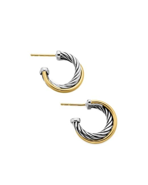 David Yurman White 18Kt And Sterling Crossover Hoop Earrings (17Mm)