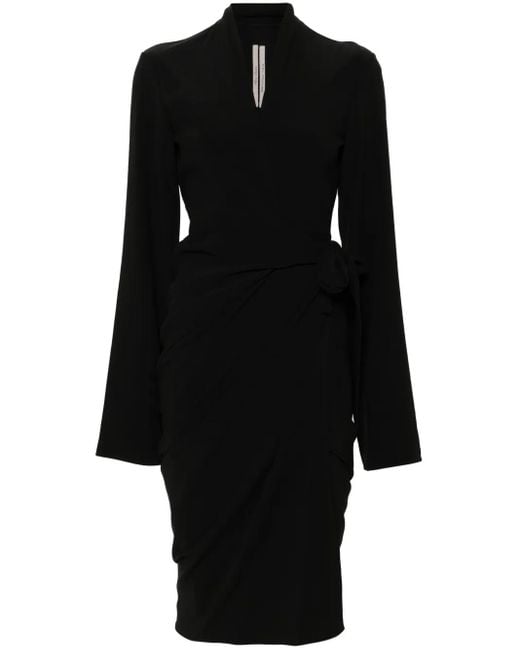 Rick Owens Black Tie-Fastening Crepe Wrap Dress