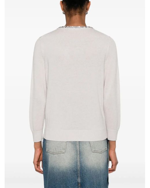 Luisa Cerano White Rhinestoned Sweater